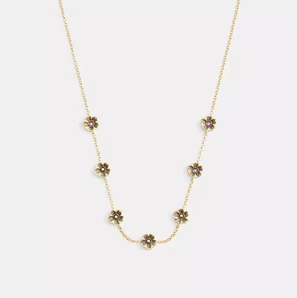 NWT Coach Gold-Tone Tea Rose Station Necklace - Picture 2 of 6